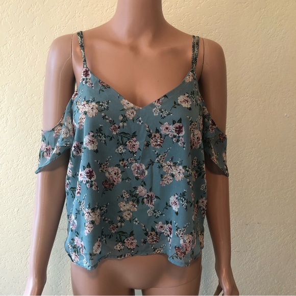 Xhilaration Women’s Size M Green Floral Shirt Camisole Sleeveless Cropped Top - Picture 1 of 16